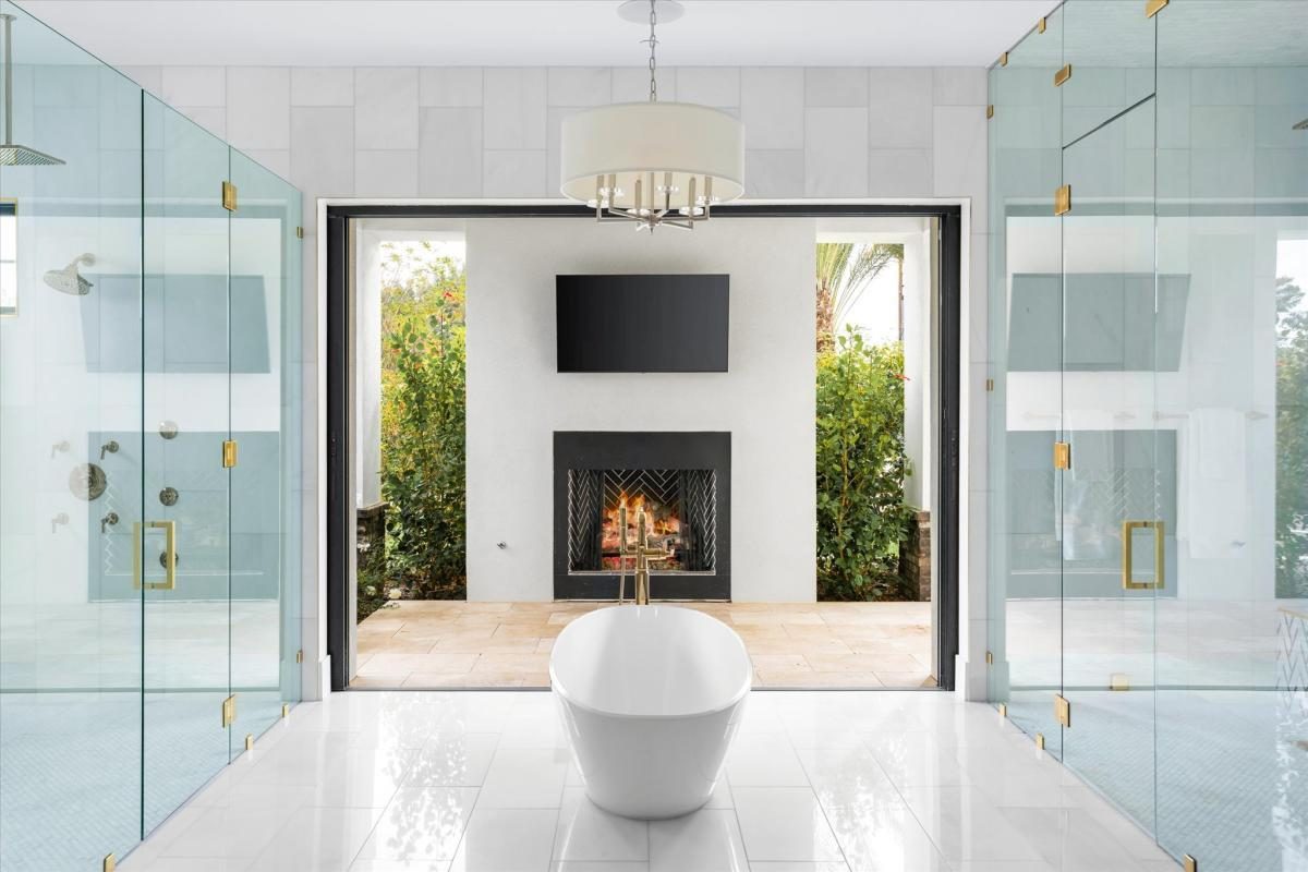 Spa baths framed in glass