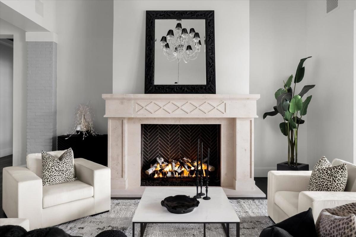 Living room fireplace, built by Bel Aire