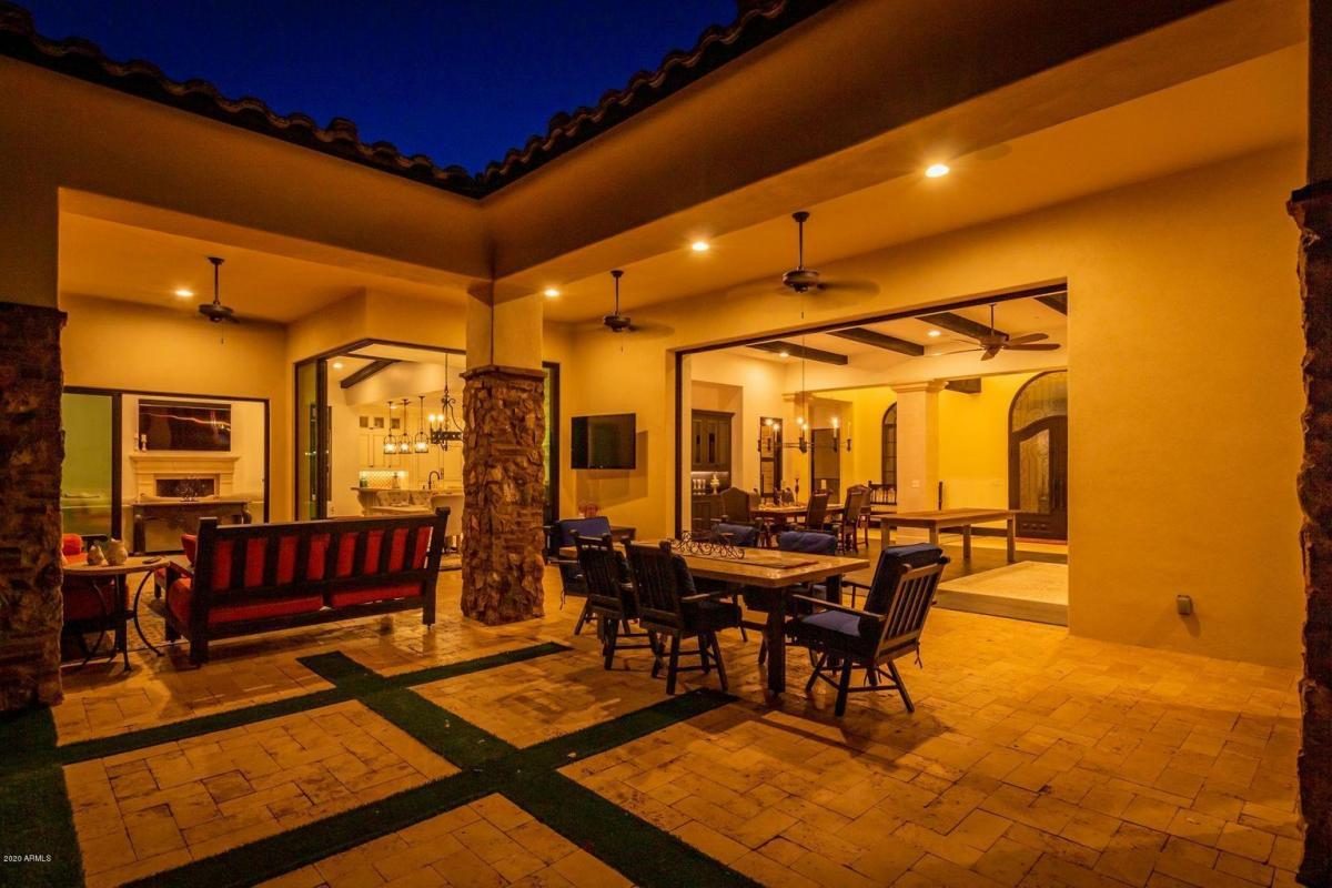 Covered patio dining, built by Bel Aire