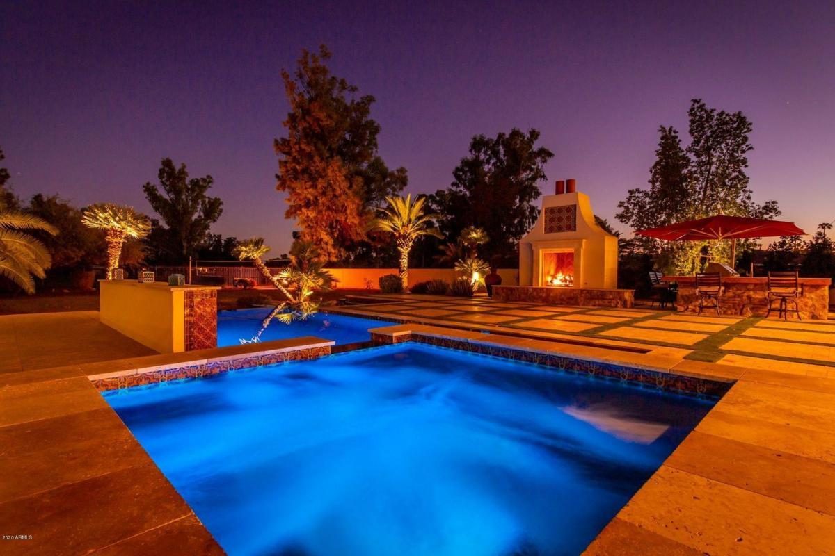 Pool at twilight, built by Bel Aire